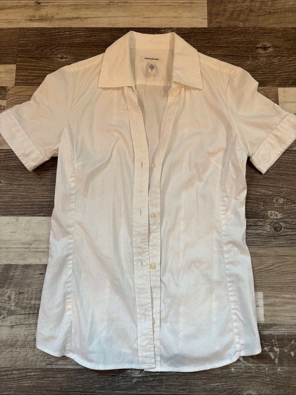 Banana Republic White Short Sleeve Cotton Button-Down